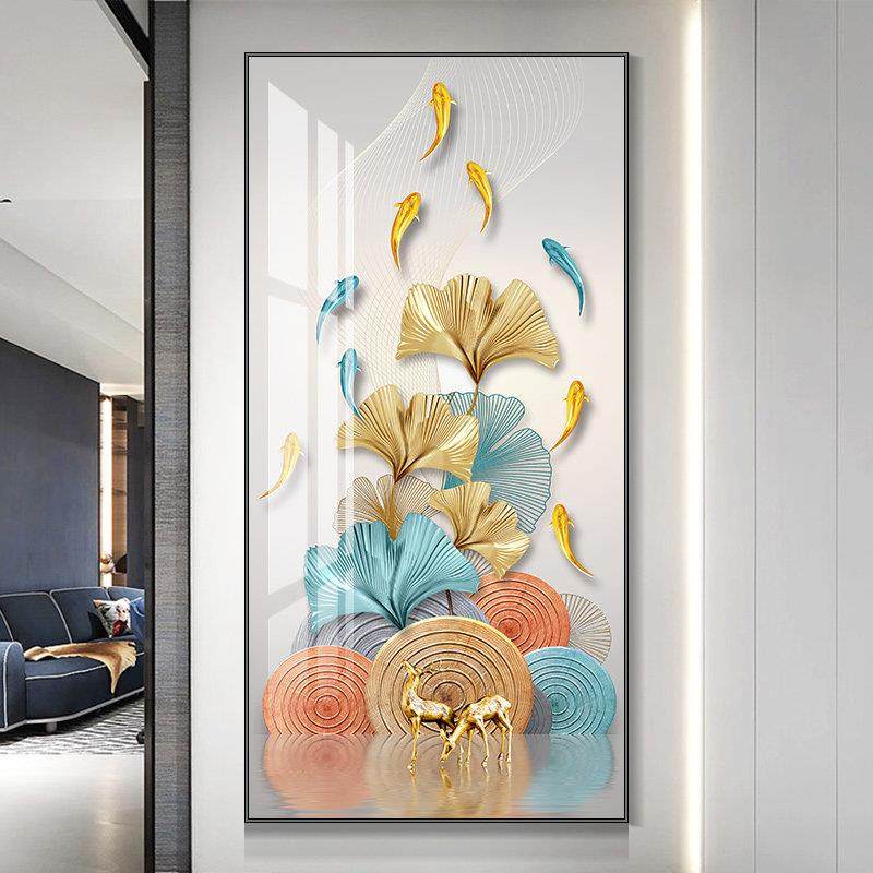 九鱼图玄关装饰画现代简约走廊过道壁画入户正对门轻奢高档墙挂画,家居饰品,现代装饰画,淘宝优惠券,粉丝福利购,淘宝优惠卷