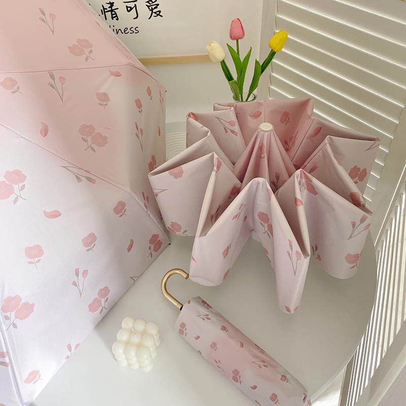 小清新碎花遮阳伞防晒抗UV自动雨伞晴雨两用折叠遮阳伞女ins