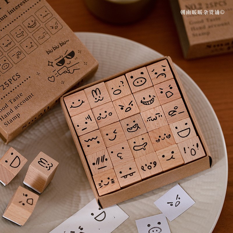 朝雨 25枚迷你手帐印章套装儿童可爱天气表情包日期打卡diy装饰