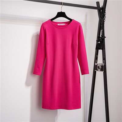 明星同款白色百搭罗马连衣裙早春简约修身显瘦长袖中长款女打底裙