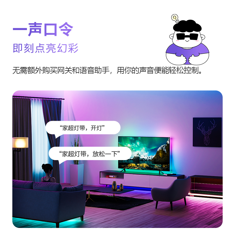 家超LED灯带智能调光无极变色RGB软灯条220v无频闪语音控制灯带