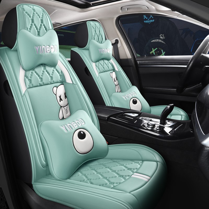新卡通全包围汽车坐垫四季通用耐磨皮质座套易打理网红可爱男女款
