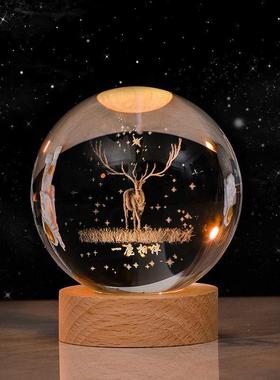 蕊杰创意发光水晶球家居饰品摆件书房客厅装饰品个性房间卧室摆设