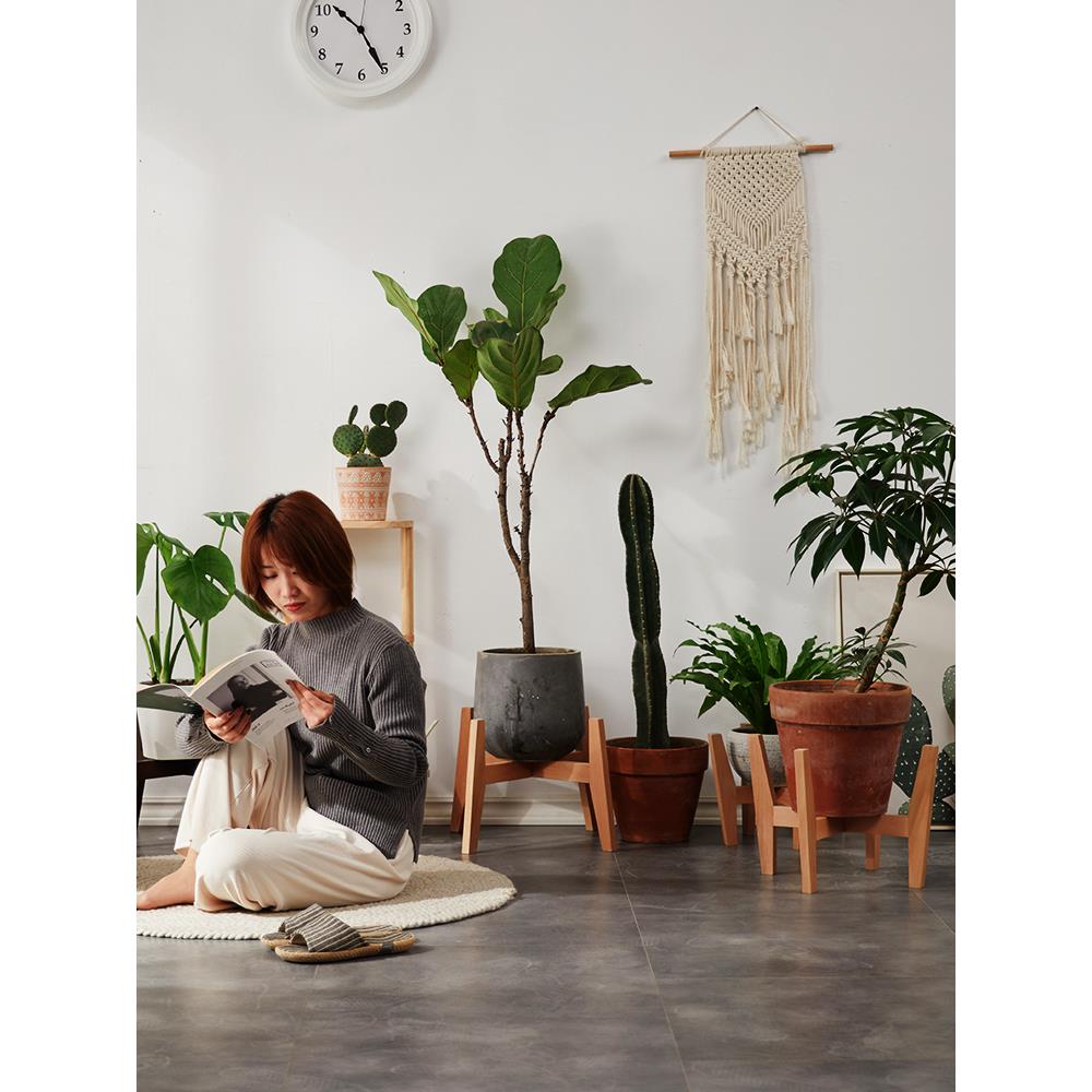 落地花架北欧简单客厅阳台花盆架绿萝花架子十字盆栽榉木鱼缸架