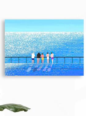 多巴胺小清新蓝色治愈系海景装饰画 客厅餐厅卧室奶油风ins挂画