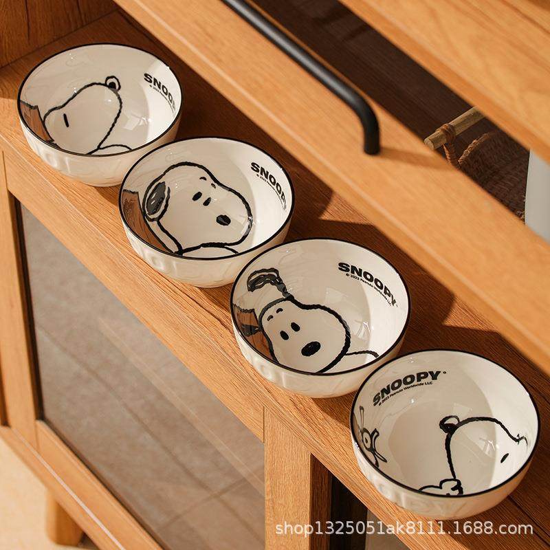 机印系列史努比可爱浮雕情侣礼盒四碗套装陶瓷碗餐具釉下彩饭碗