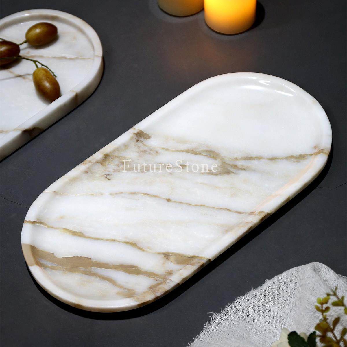 现代天然鱼肚金大理石托盘浴室香收纳样板房摆设香薰蜡烛置物盘,家居饰品,香薰托盘,淘宝优惠券,粉丝福利购,淘宝优惠卷