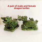 青玉黄玉龙头龟摆件玉石公母一对龙龟旺财天然摆件家居办公装