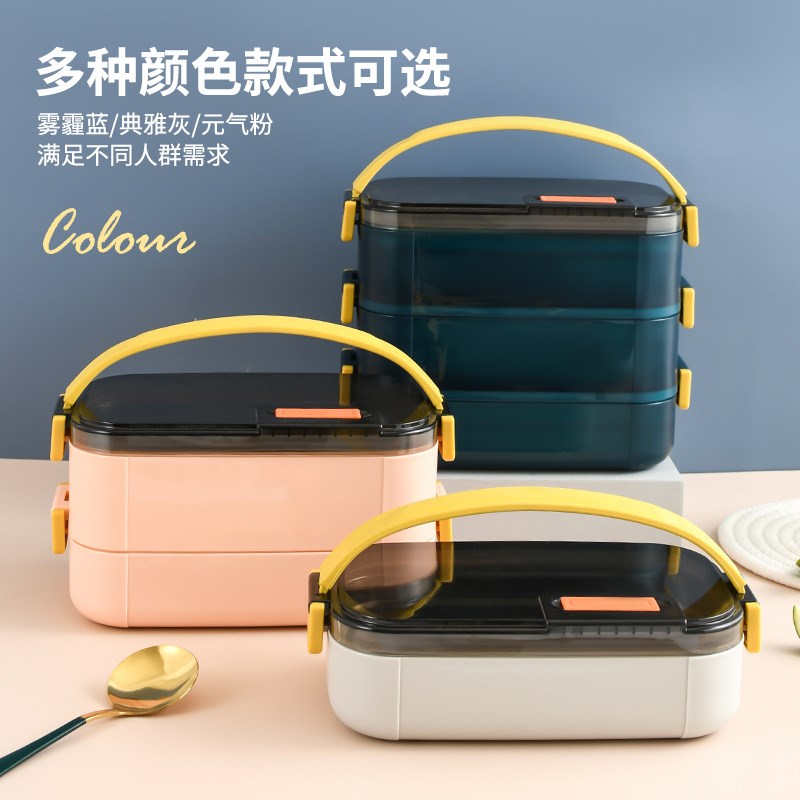 304手提不锈钢保温饭盒 上班族分隔型餐盒双层微波炉可加热便当盒