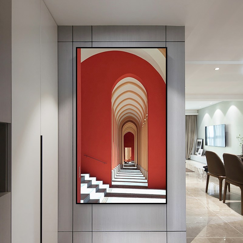 走廊过道墙面装饰画进门门厅挂画样板房抽象几何建筑墙画教堂礼堂图片