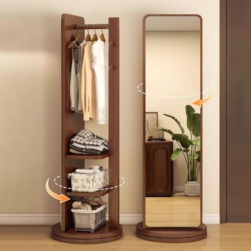 可旋转全身镜家用落地镜卧室移动试衣大镜子带挂衣帽架一体穿衣镜