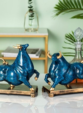 中式生肖牛摆件唐马摆件家居客厅摆设办公室开业礼品蓝色的牛摆件