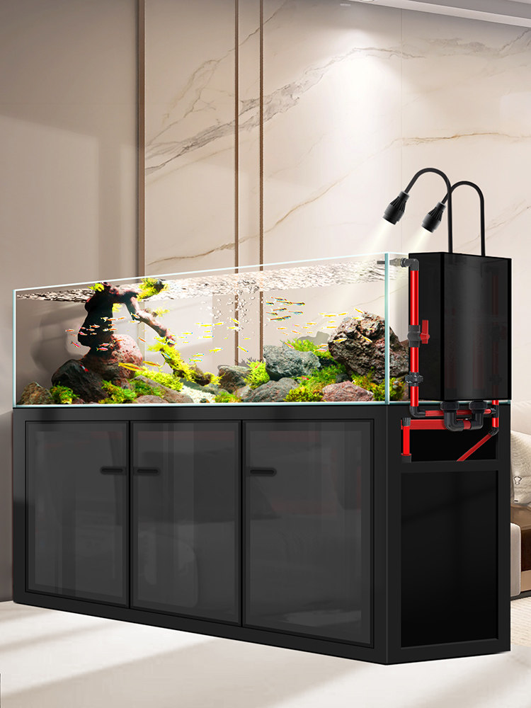新型工业风格水缸客厅家用超白玻璃水生植物底过滤鱼缸兰寿南美水