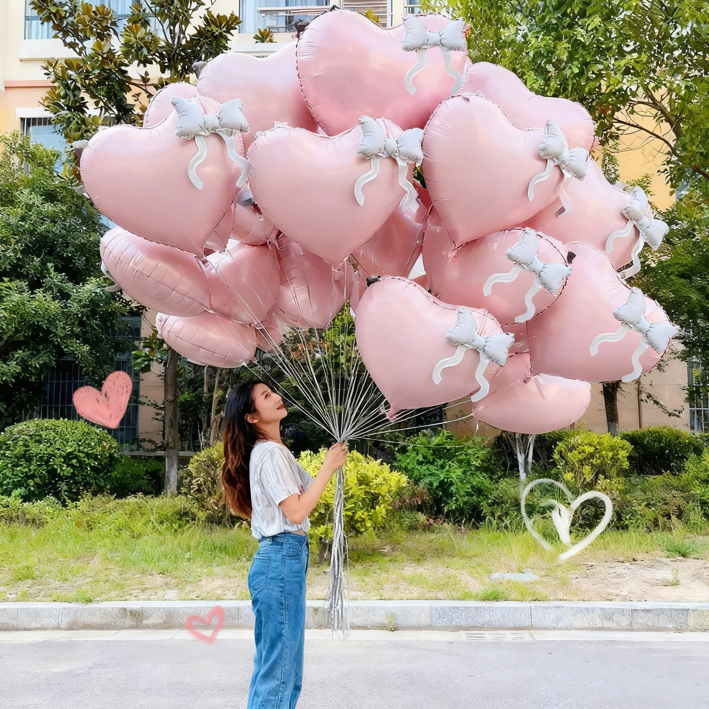 22寸蝴蝶结爱心飘空气球生日布置场景装饰儿童周岁派对拍照打卡