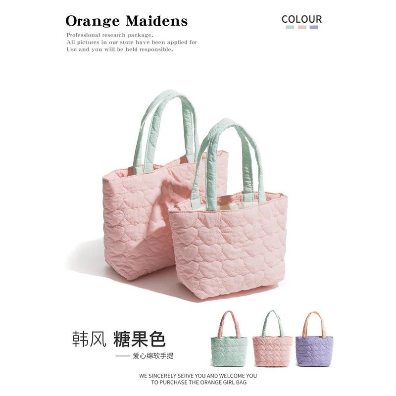 橙子少女可爱绗缝爱心软绵绵手提包学生饭盒便当包逛街收纳手拎包,箱包皮具/热销女包/男包,手拿包,淘宝优惠券,粉丝福利购,淘宝优惠卷