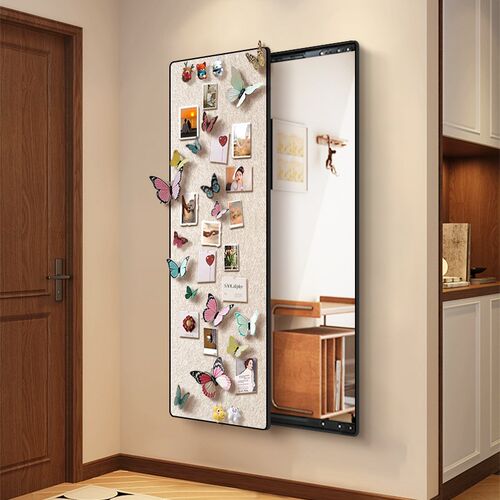 2025新款全身镜隐藏式diy毛毡板照片墙中古风玄关推拉隐身镜子画