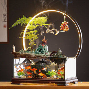 鱼缸流水摆件循环水喷泉景观家居客厅办公室桌面装 饰乔迁开业礼品
