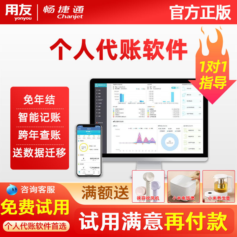 用友软件个人代账版财务软件 免安装 免费维护服务 1对1指导图片