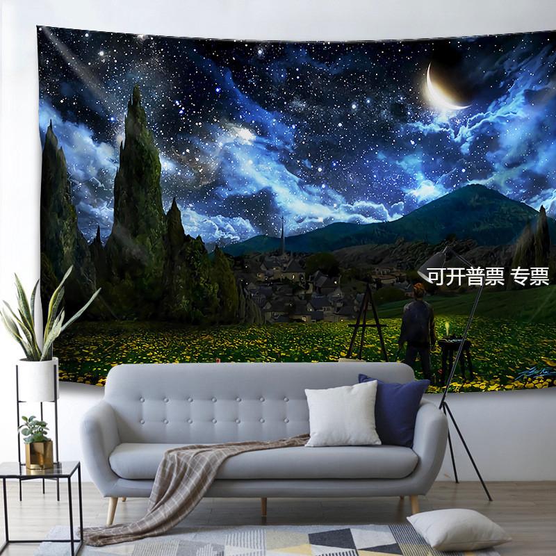 简约油画星空创意艺术布艺卧室床头挂毯房间装饰挂布壁毯背景布艺图片