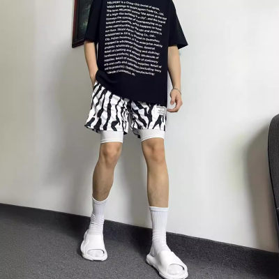 美式豹纹不过膝短裤男潮牌运