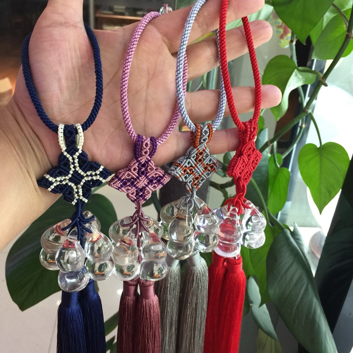 天然白水晶葫芦挂件手工编织流苏挂件