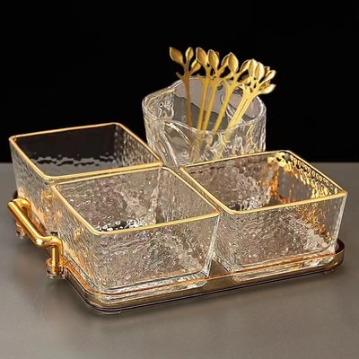 茶果盘摆盘零食干果盘玻璃商用摆盘家用客厅轻奢高档瓜子糖果盘