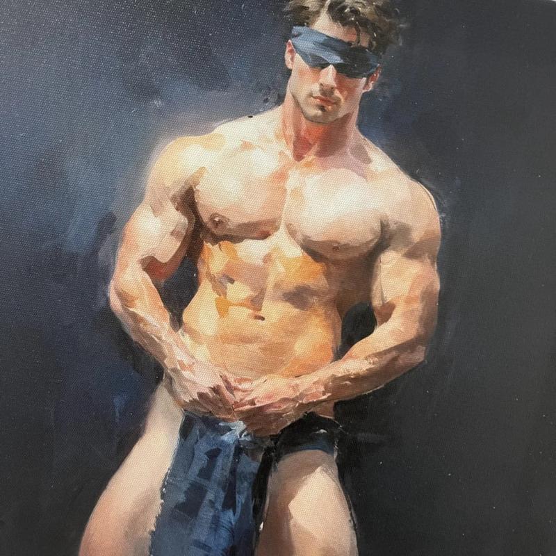 情绪肌肉男高清装饰画卧室挂画喷绘油画房间室内挂墙靠墙型男图片