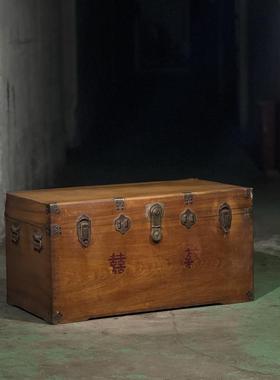 民俗老物件老箱子老旧家具古董收藏摆件樟木书画柜二手实木陪嫁箱