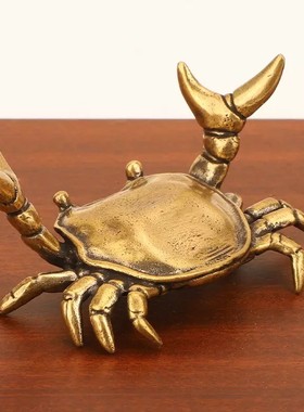黄铜举重螃蟹摆件新款实心横财将军居家办公茶宠茶桌装饰小摆件