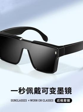 时尚太阳镜偏光男士19375经典方框防紫外线近视套镜墨镜黑色丹阳