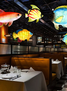 玻璃钢仿真热带鱼发光雕塑酒店亮化装饰小品海洋鱼摆件餐馆吊挂灯