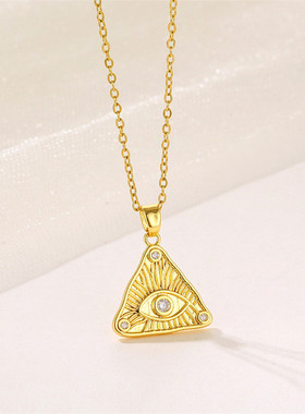 欧美光明会全视之眼戒指项链共济会徽章嘻哈恶魔之眼三角吊坠颈链