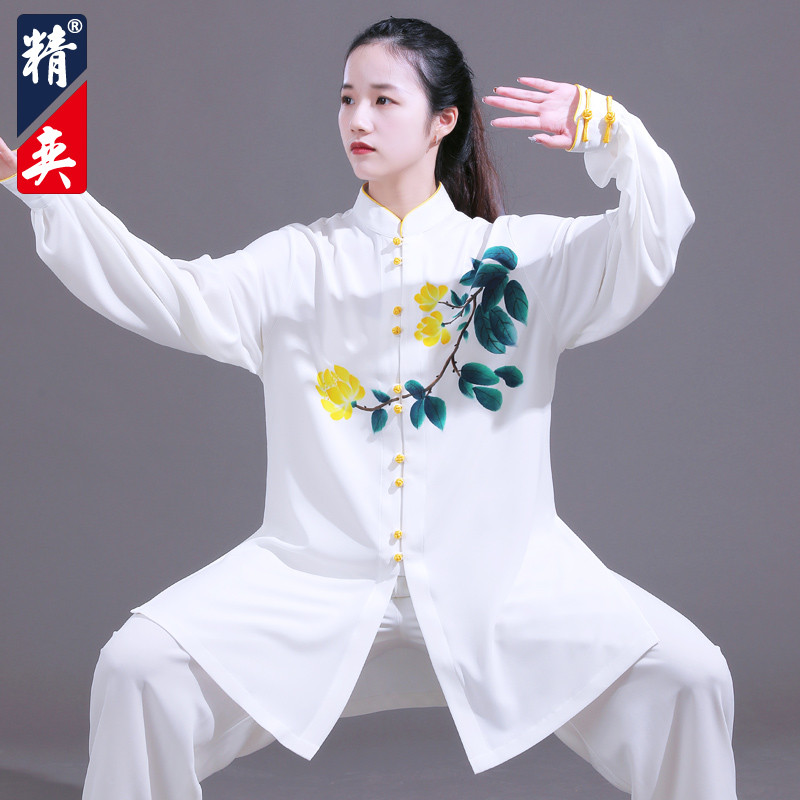 推荐精奕太极服女新款手绘武术服装男太极拳练功服表演比赛服春秋