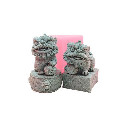 国潮醒狮模具 石膏水泥树脂滴胶摆件桌面装饰创意工艺品 硅胶模具