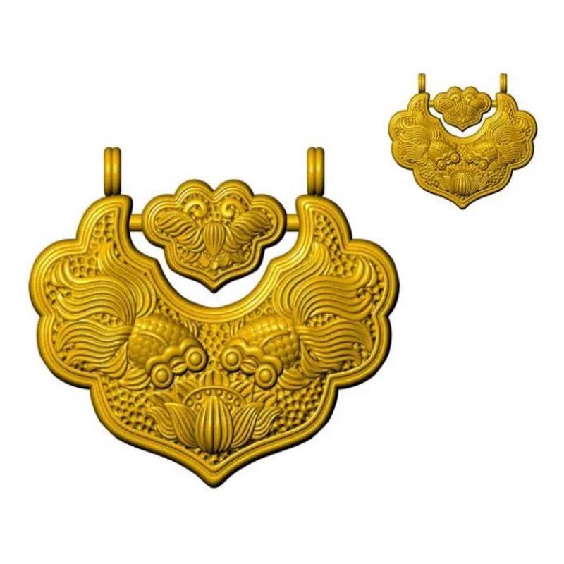 网红爆款金锁石膏模具双鱼锦鲤锁包双面古法长命锁新款吊坠空心