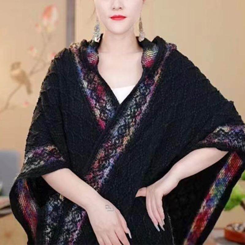 连帽披肩女新款旅游彩色拍照外搭针织衫旅游波点民族风披风厂家