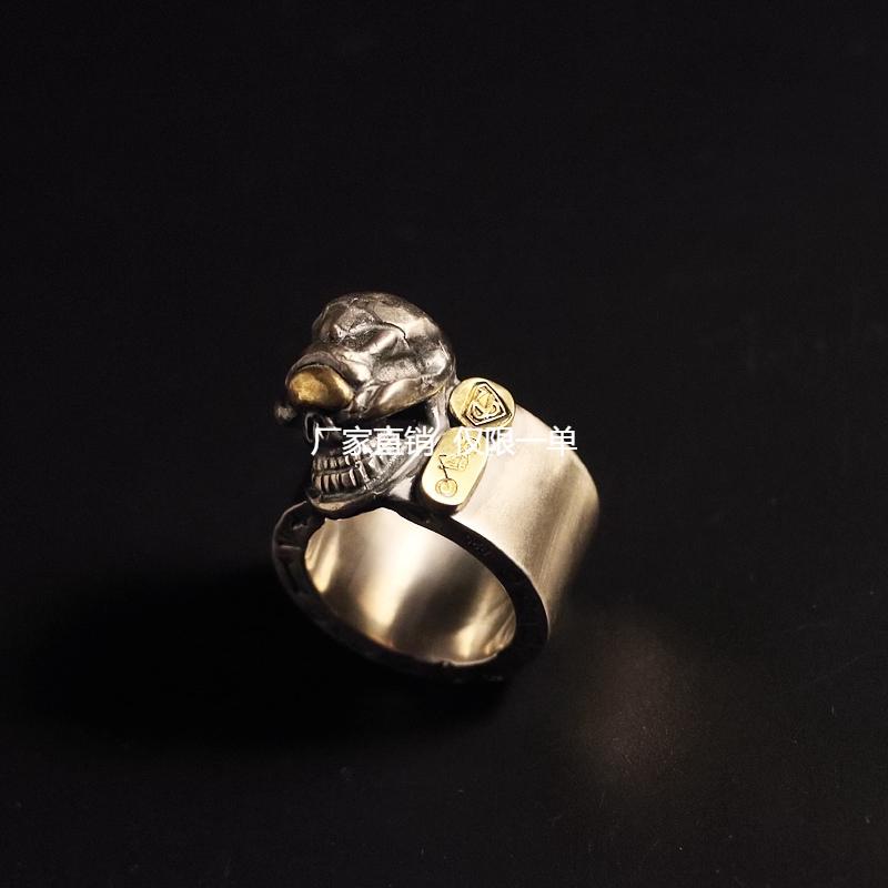一休老银匠 制作 一休高山隆 sto light 骷髅铜眼925纯银机车戒指