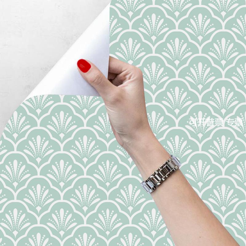 wallpaper蓝白巴洛克背景墙纸客厅卧室墙面改造家具贴纸RW020