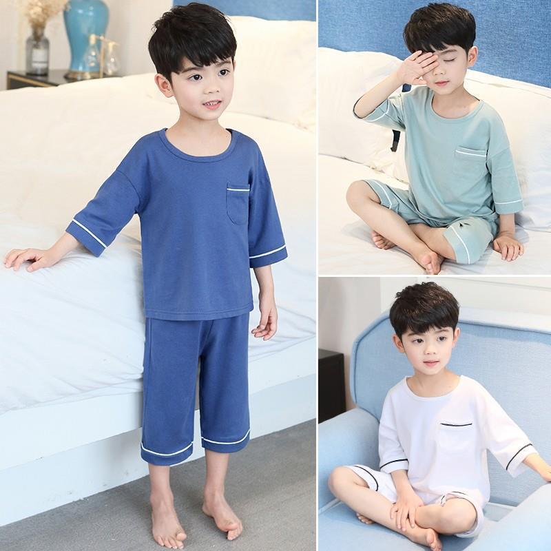 莫代尔儿童睡衣夏季薄款男童家居服套装大童夏天小男孩短袖空调服