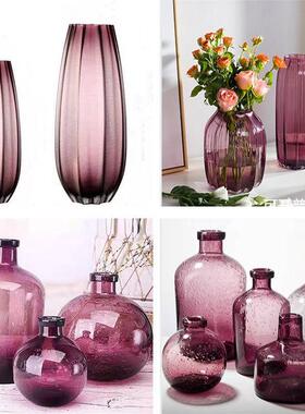 日式手作原色工艺插花玻璃花瓶水培工艺装饰家居摆件紫色玻璃花瓶