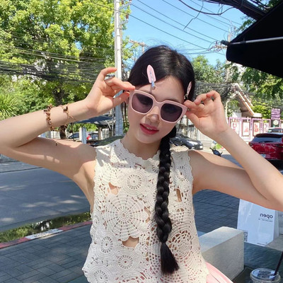 白鹿同款白色花朵镂空背心钩花T恤女夏季设计感小众短袖针织上衣