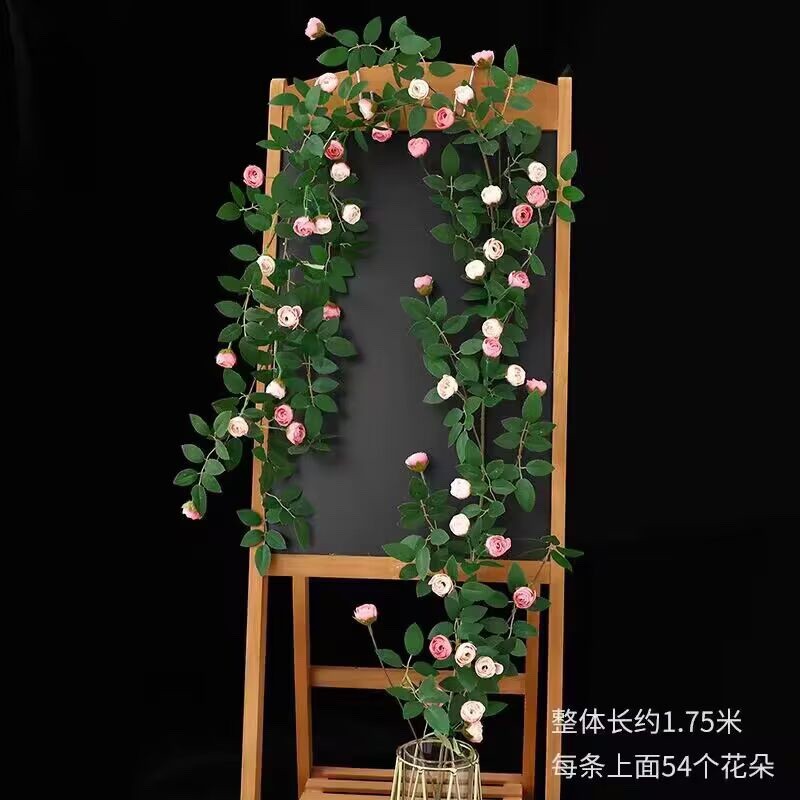 仿真玫瑰花假花空调管道装饰花藤条遮挡塑料藤蔓植物摆设吊顶墙面