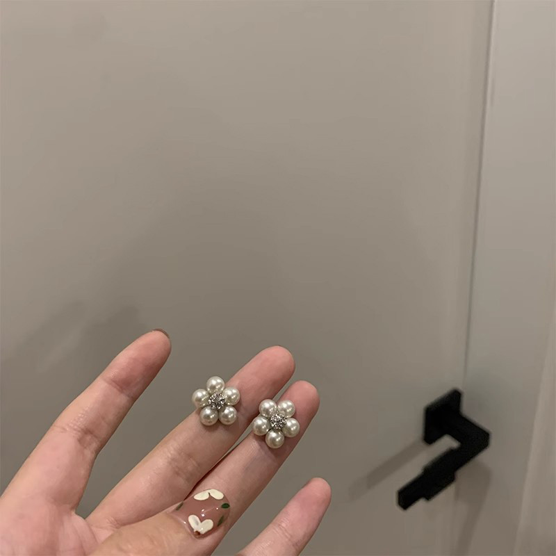 推荐925银针花朵珍珠耳钉法式复古高级感耳环精致小巧设计感气质