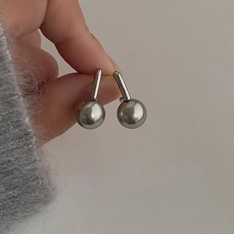 新品925银针灰色珍珠耳钉女复古轻奢高级感耳环气质独特耳饰2025