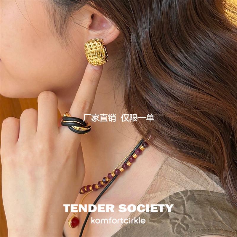 TENDER SOCIETY 镂空老花方形耳钉 金色银色复古高级感简约耳环