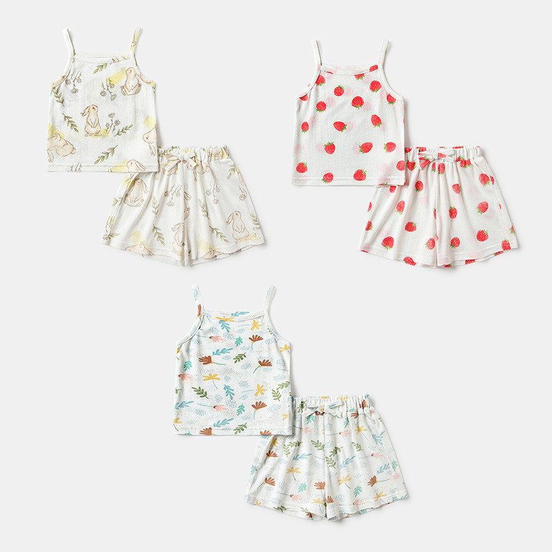 女童夏季衣服a类棉薄款童装吊带背心短裤两件套睡衣套装宝宝厂家
