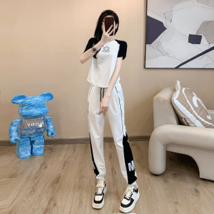 运动休闲套装女夏装2024新款显瘦时尚减龄小个子两件套洋气