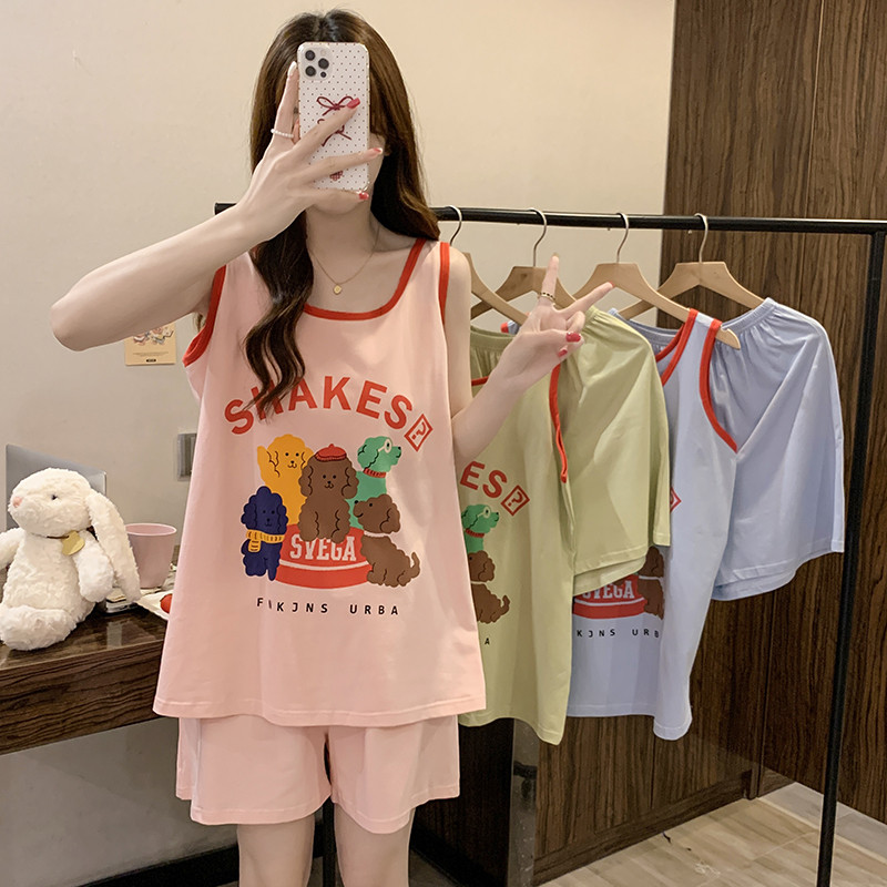 现货带胸垫睡衣女2025夏季新款纯棉无袖背心大码200斤家居服短裤
