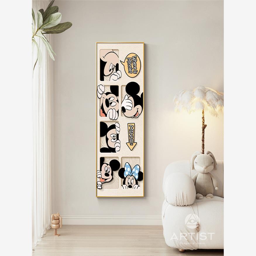 米奇推拉隐藏式全身镜挂画隐形穿衣镜装饰画玄关壁画带镜子可遮挡
