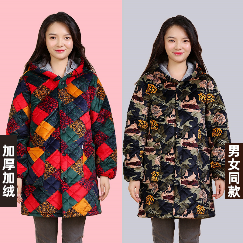 冬季加厚保暖罩衣男女加绒工作服厨房围裙棉衣羽绒服防脏护衣